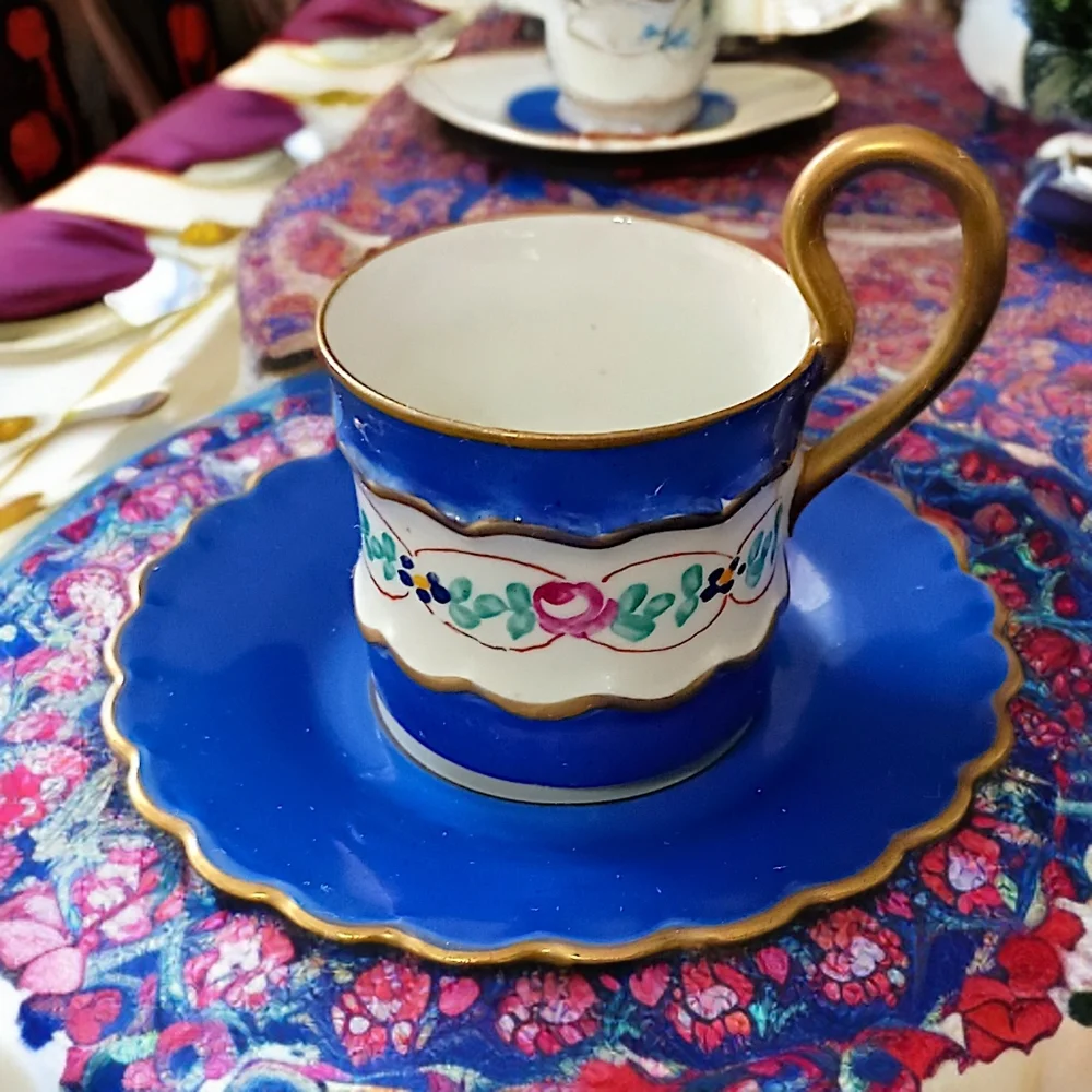 Imperial Demitasse Cup Sauce Espresso France Gold Gilt Hand‎ Painted Cobalt Blue